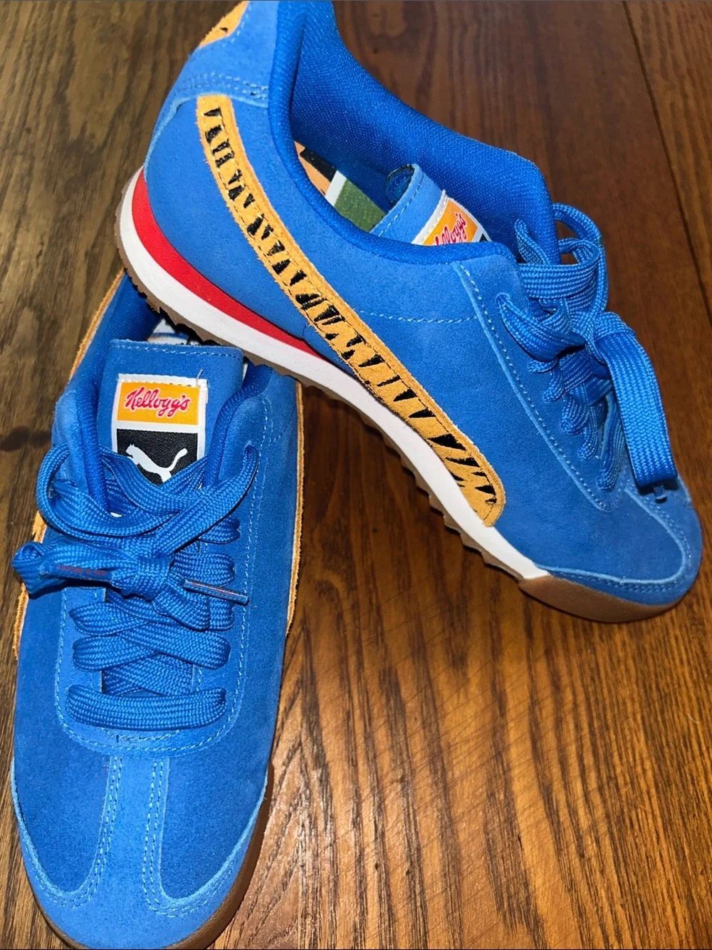 Puma Kelloggs Tony Tiger 🐯 Blue Suede Sneakers Tiger Stripe Accent